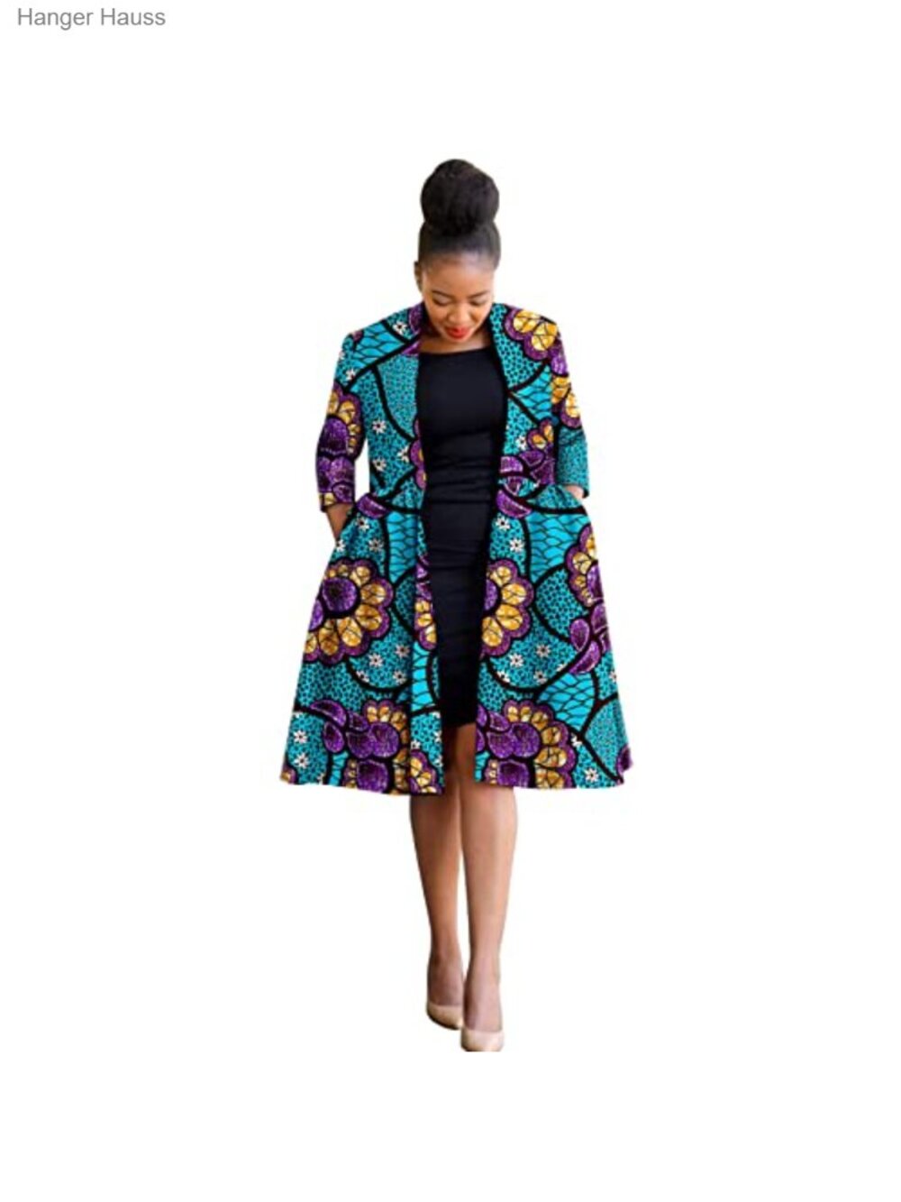 Ankara Print Long Jacket Women Quilted Windbreaker Casual Work Trench Coat